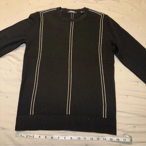 Murano Black Crewneck Sweater with White Stripes - Picture 3 of 7